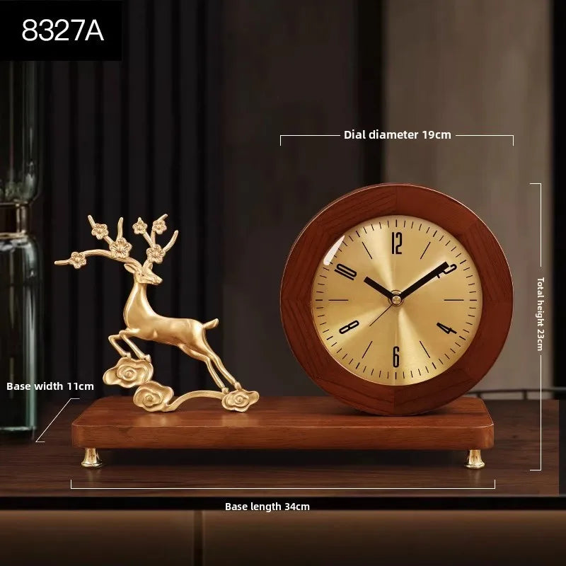 New Chinese-style Solid Wood Wall Clock TV Cabinet Bedside Clock Living Room Desktop Decoration Simple Quartz Desk Clock Oasis Select 8327A