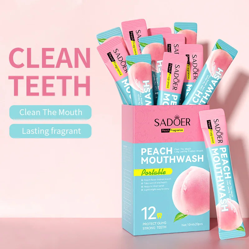Peach Mouthwash Sticks 20-Pack – Fresh Breath Travel Rinse Travel Mouthwash Oasis Select