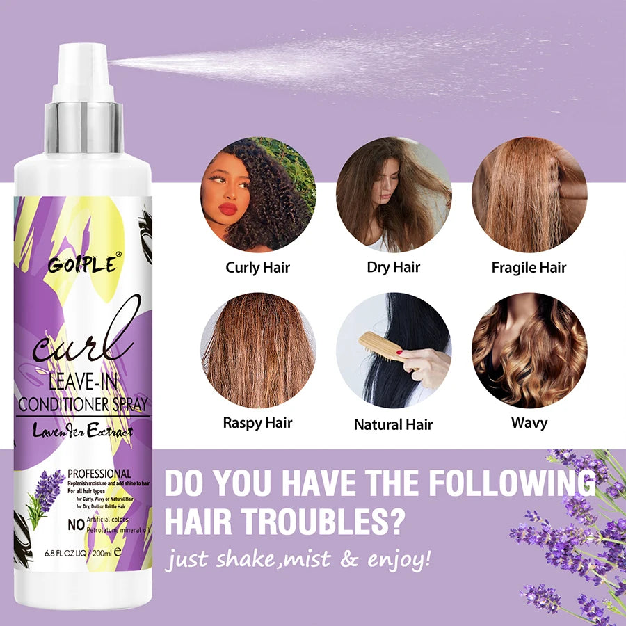 200ml Curl Leave-In Conditioner for 2A-4C Hair Shiny and Moisturizing Spray Wave Curly Anti-Frizz Hair Care Products for Women Oasis Select