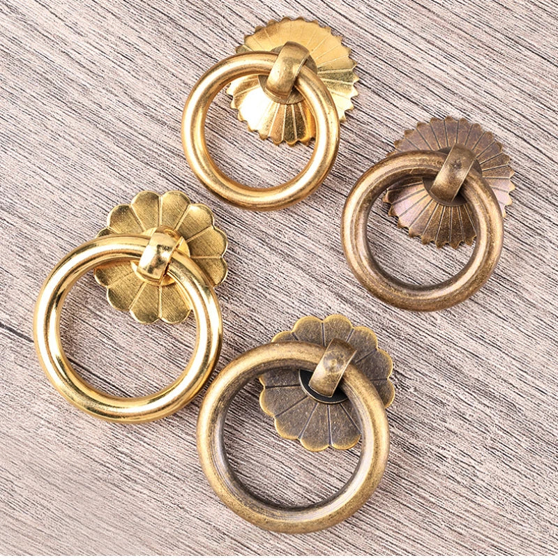 Antique Style Pure Brass Ring Pull for Cupboard Cabinet Drawer Rings Pulls Knob with Screws Vintage Furniture Hardware Oasis Select