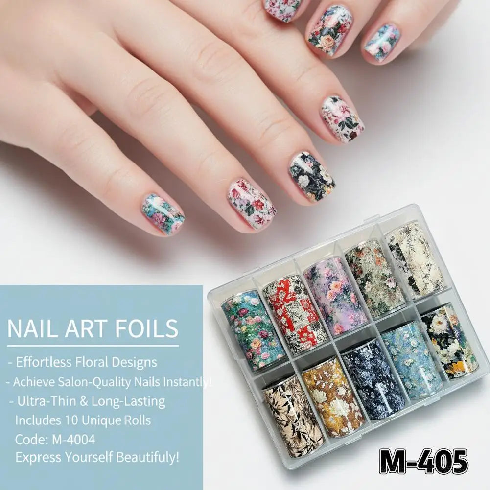10 Rolls Flower Nail Foil Nails Art Design Stickers Decals Holographic Foils Paper Starry Sky Star Transfer Foil Nail Decoration Oasis Select