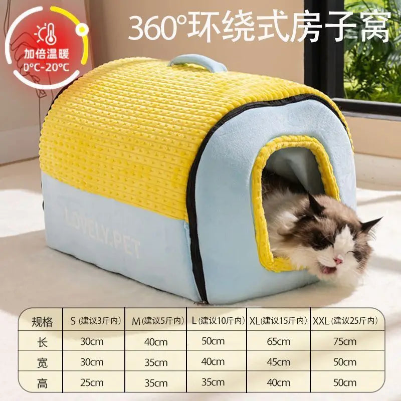 The Cat Bed Is Suitable for All Seasons It Can Be Disassembled Washed in Winter for Warmth The Dog House Is A Closed Dog House Oasis Select Yellow Blue M 40x35x35cm