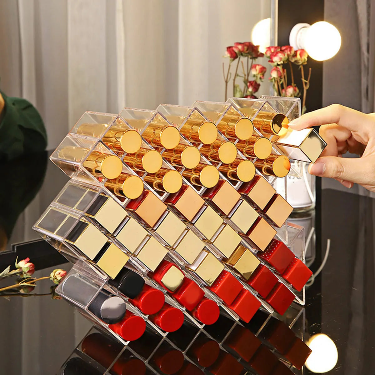 1pc Lipstick holder manager, fish shaped mouth red tower, transparent lipstick storage rack, lipstick display rack Oasis Select