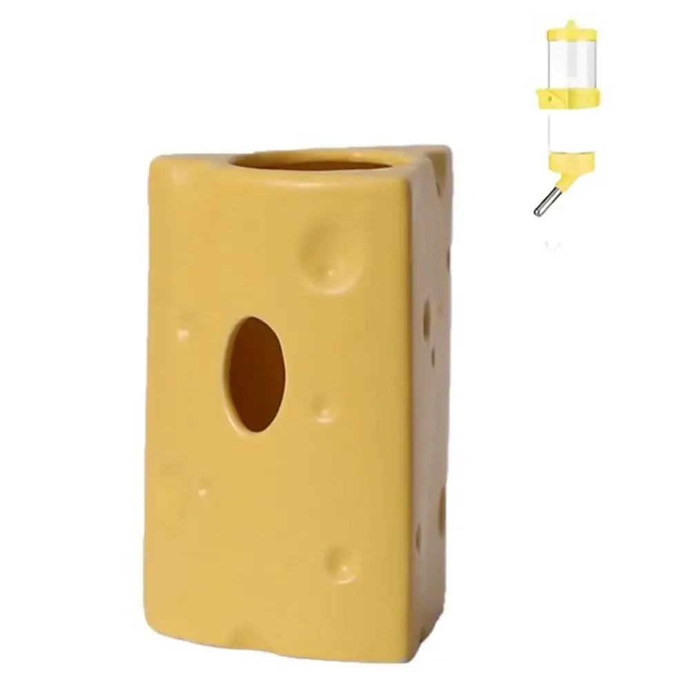 Durable Creative Hamster Hideout Cheese Shape Decorative Feeding Dish Cute Ceramics Hut Ceramics Hamster House Drinker Oasis Select Water Dispenser