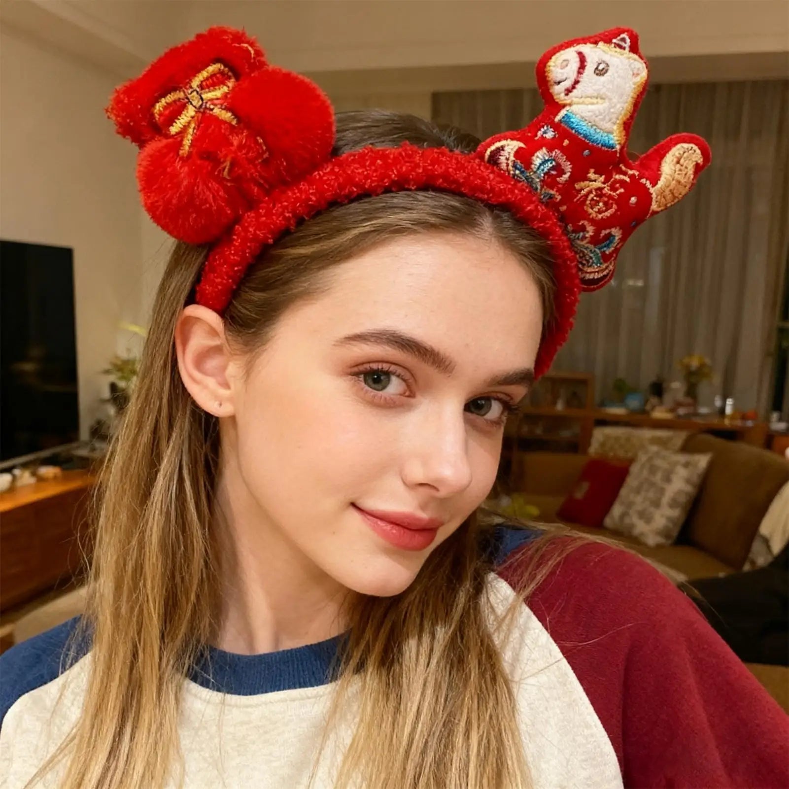 Funny Cartoon Horse Headband New Year Headband Plush Pony Mascot Hair Hoop Plush Fortune Hairband Spring Festival Headband Oasis Select