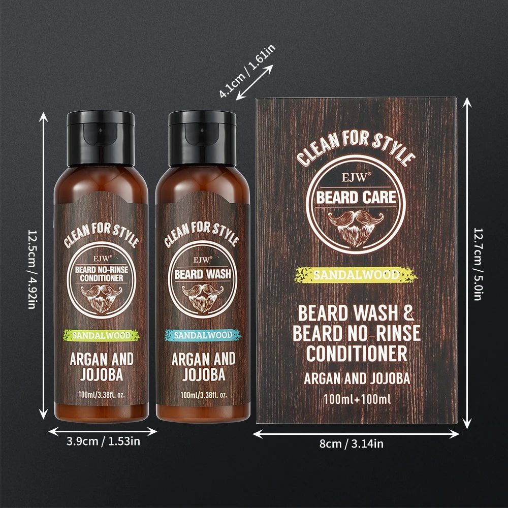 EJW Sandalwood Beard Shampoo & Conditioner Set – Argan & Jojoba Beard Care Set Oasis Select
