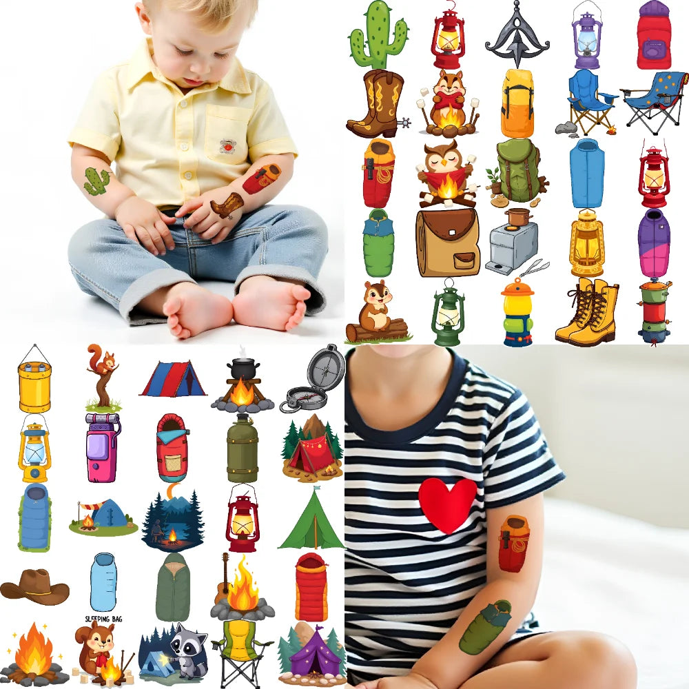 63pcs Camping Temporary Tattoo Stickers for Kids – Waterproof Temporary Tattoo Set Oasis Select