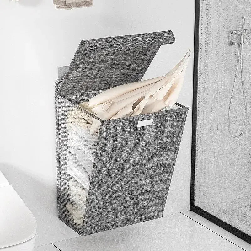 1pc Foldable Adhesive Laundry Basket Hamper, Multifunctional Punch Free Wall Hanging Washing Clothes Mesh Hook Organizer Oasis Select