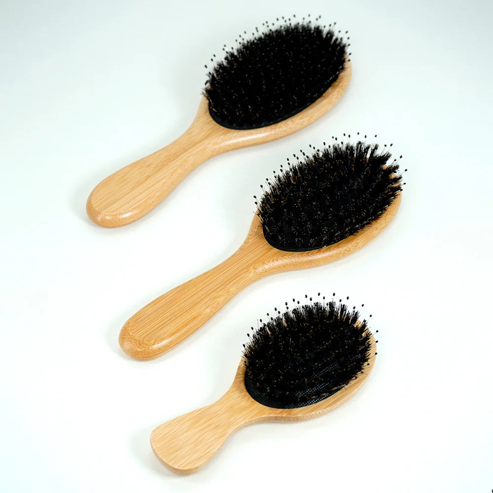 Natural Bamboo Comb Boar Bristle Hair Brush Portable Wooden Air Cushion Comb Scalp Detangler Haircomb Salon Styling Hair Tools Oasis Select