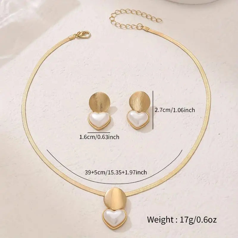 2Pcs Minimalist Creative Heart-shaped Pendant Snake Chain Necklace Earrings Sets For Women Jewelry Oasis Select 1Set