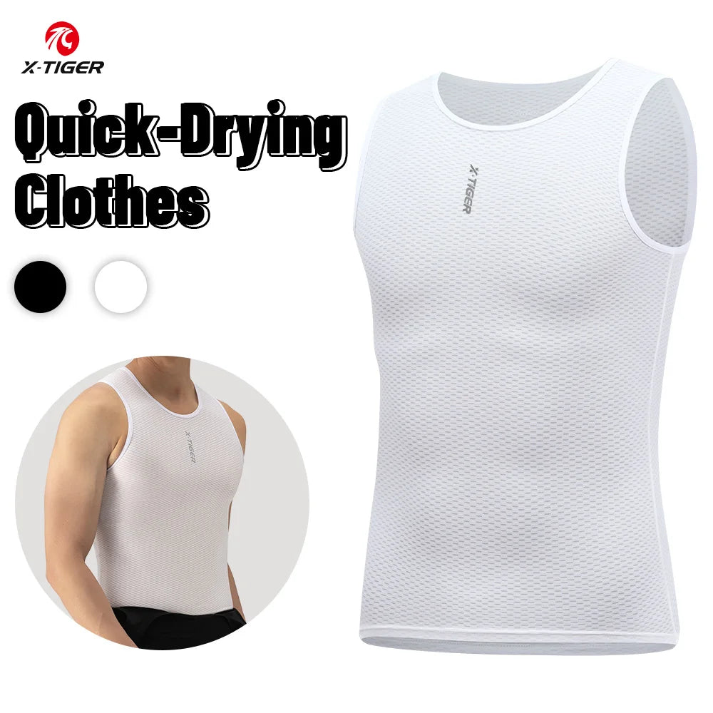 X-TIGER Men Cycling Undershirt Sports Quick Dry Cycling Base Layer Vest High Elastici Breathable Sleeveless Road Bike Undershirt Oasis Select