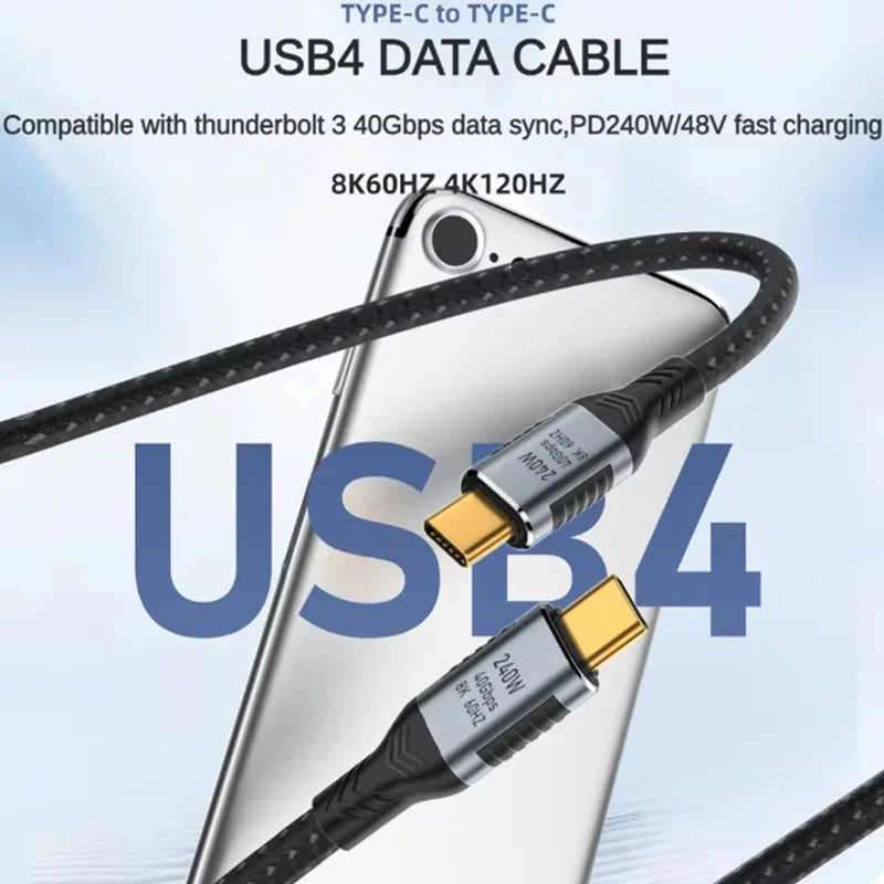 1m 1.8m 240W 5A Fast Charing Cable USB4 40Gbps USB C Thunderbolt 3 Data Line 8K60Hz Display for Type-C Laptops PC Docking Device Oasis Select