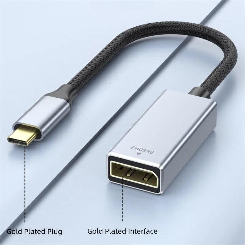 8K USB 3.1 Type C To Displayport Cable 8K@60Hz 4K@144Hz DP 1.4 Adapter USB C Display Port Video Adapter for MacBook Pro Air M1 Oasis Select