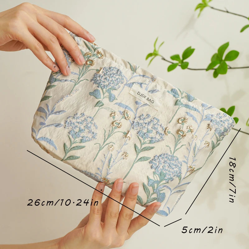 Blue Bouquet Women Makeup Bag, Large Capacity Canvas Toiletry Bag-for Sanitary Napkin & Makeup Supplies Storage,Travel Organizer Oasis Select