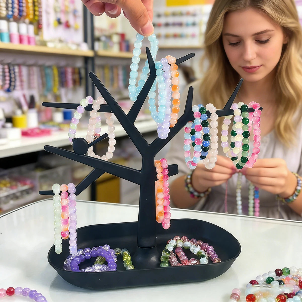 1pc White/Black Tree Shaped Jewelry Display Rack Earrings Necklaces, Jewelry Tray Entrance Area Keychain, Glasses Storage Rack Oasis Select
