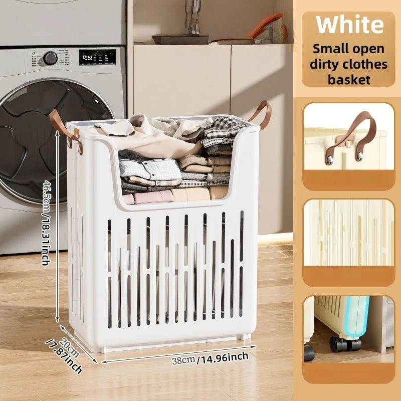 Foldable Open-Top Dirty Clothes Basket, Collapsible Wheeled Laundry Hamper, Space-Saving Organizer for Bedroom/Bathroom Oasis Select White Small