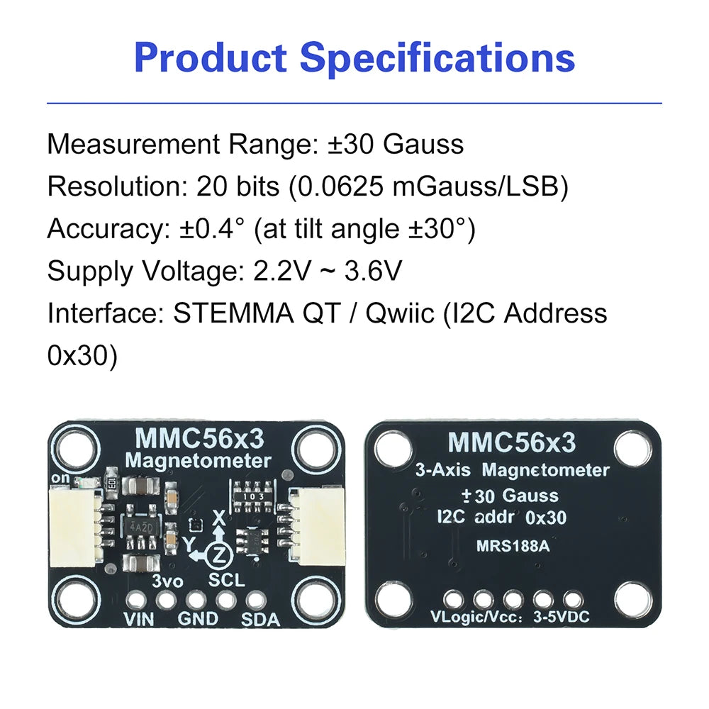 High-Precision MMC5603 Three-Axis Magnetometer Module Compatible With Stemma Qt/Qwiic Interface Blackboard Oasis Select Default Title