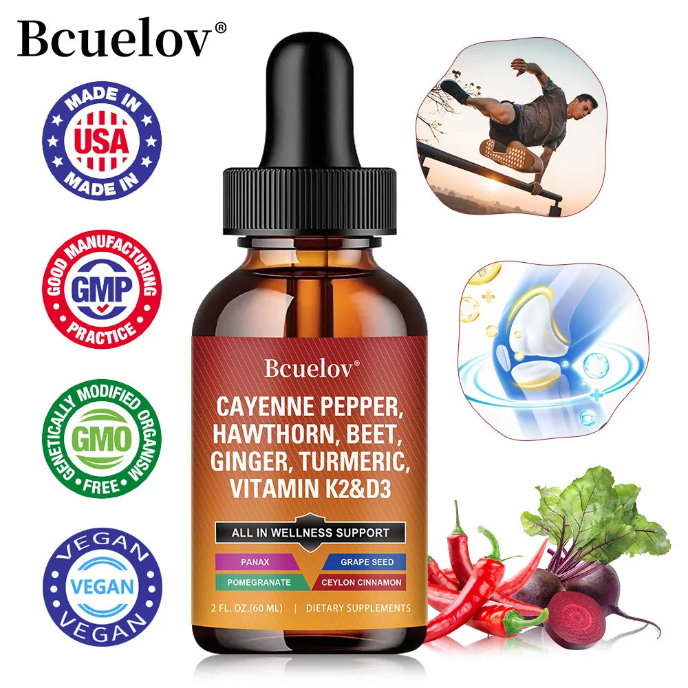 Cayenne Pepper Liquid Drops – D3 K2, Turmeric & Ginseng Blend