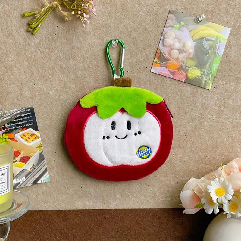 Fruit Series Plush Coin Purse Cute Soft Mini Wallet Key Card Organizer for Girls Daily Carry Accessory Oasis Select Mangosteen
