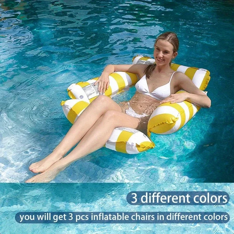 1PC Inflatable Water Hammock with Mesh Outdoor Foldable Striped Floating Bed Pool Lounge Chair for Beach Fun Oasis Select