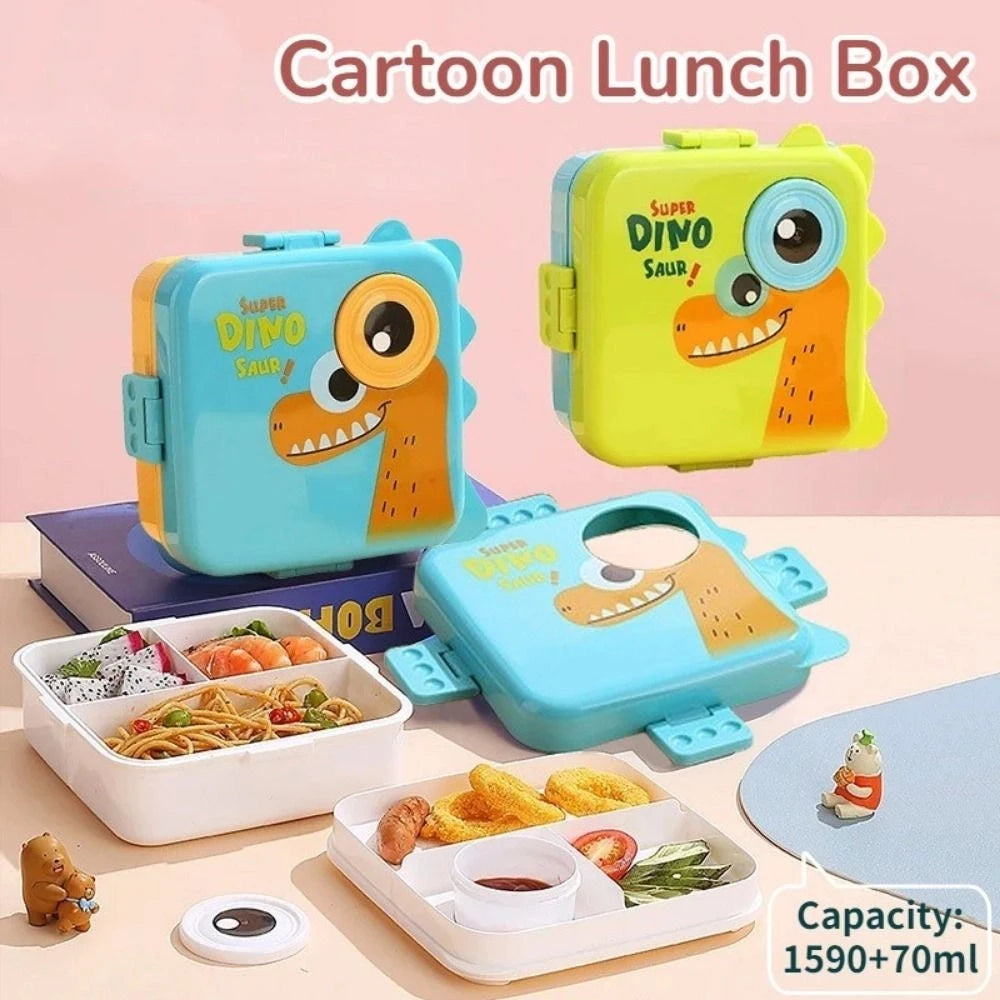 1660ml Dinosaur Lunch Box Plastic Cartoon Bento Box Sealed Double Layer Microwave Lunch Box For Kids Oasis Select