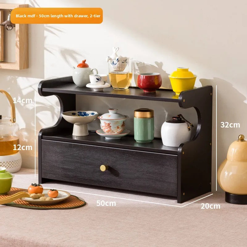 Desktop water cup shelf, shelf, modern simple new Chinese Bogu rack, with tea extraction set, teapot storage and placement rack Oasis Select Black 2-50
