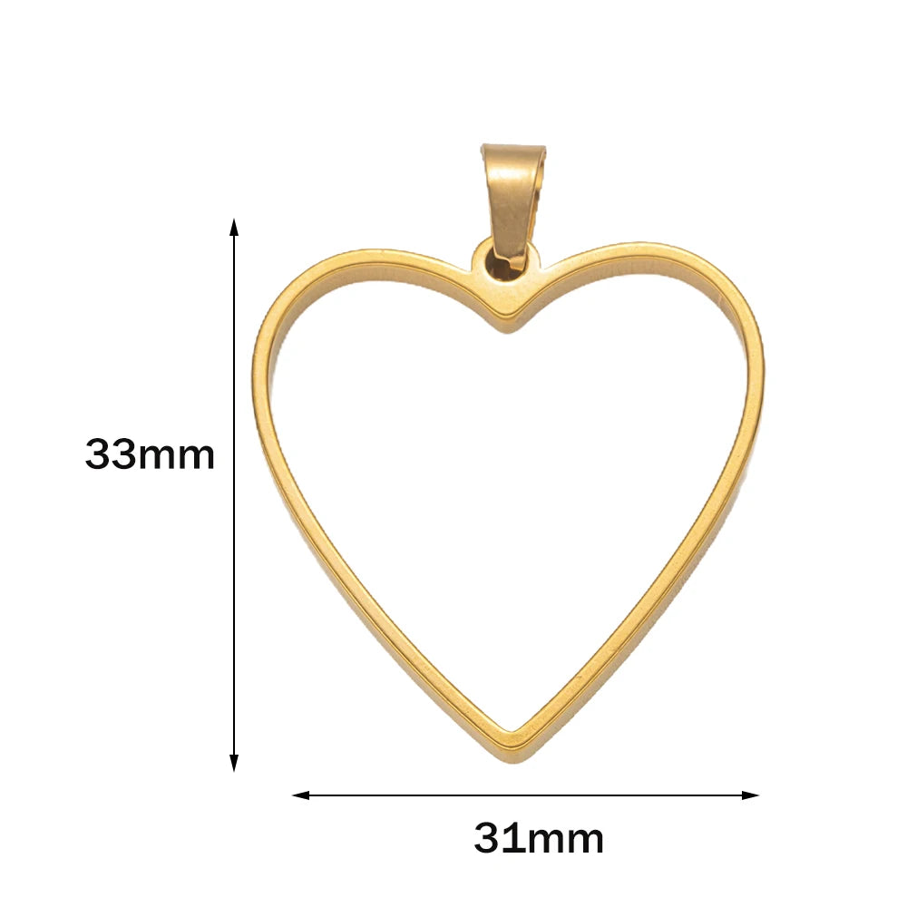 5pcs Stainless Steel Open Back Resin Molds Pendants Blanks Frame Hollow Bezel Charms for Earrings Necklace Bracelet DIY Making Oasis Select GD Heart 31X33mm