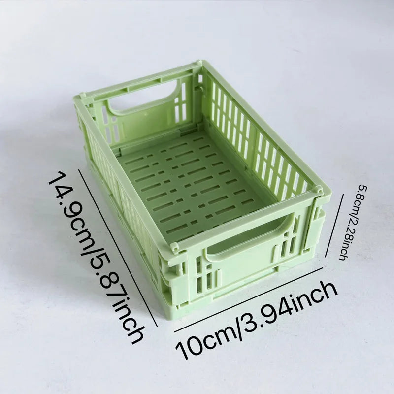 Collapsible Crate Plastic Folding Storage Box Basket Utility Cosmetic Container Desktop Holder Home Use School Desk Storage Box Oasis Select Green