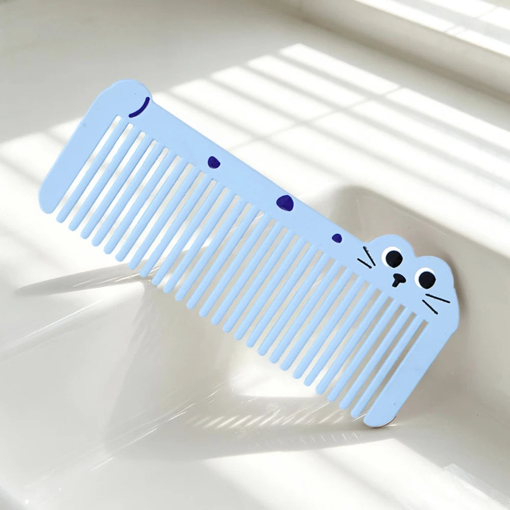 Mini Cartoon Kitten Wide Tooth Detangling Comb | Travel Hair Comb Hair Detangling Comb Oasis Select TC03-blue