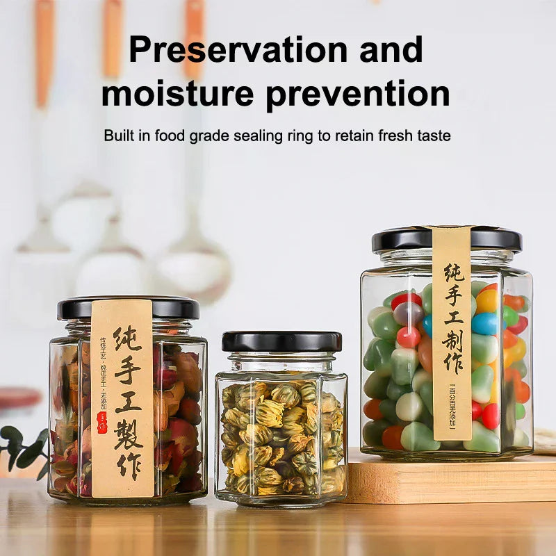 2Pcs Food Grade Empty Round Clear Glass Jar Seal Pot Honey Bottles Sauce Bottles With Metal Black Lid 45-730ML Kitchen Storage Oasis Select