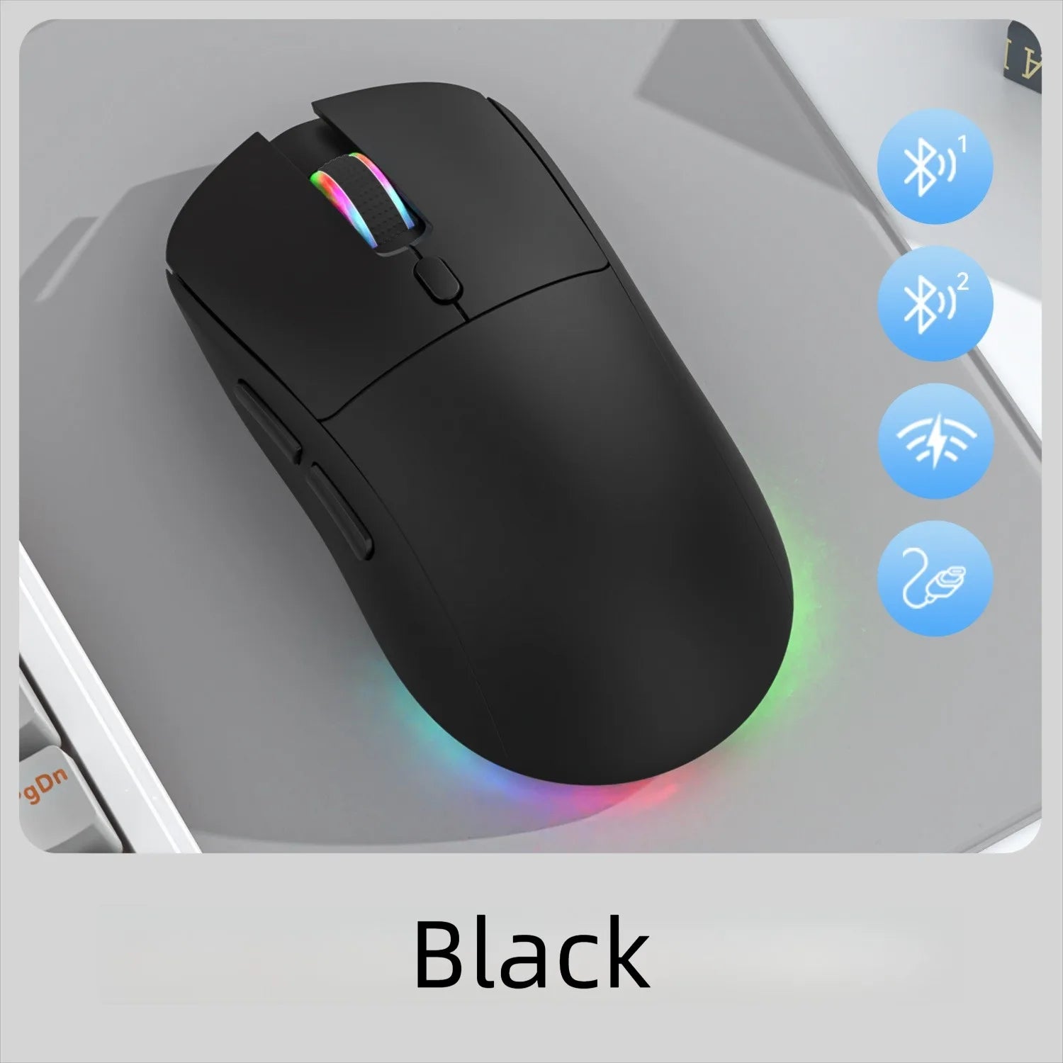 Tri-mode RGB Gaming Mouse Dual BT/2.4G/USB Wired Mouse Rechargeable Mouse 6 Button 4800DPI Bluetooth 5.3 Mouse for Laptop Tablet Oasis Select black
