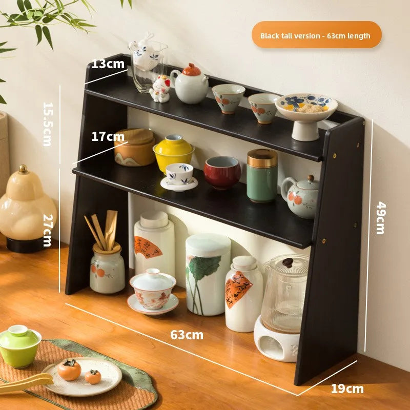 Desktop tea house walnut tea set rack teacup rack Bogu rack Chinese solid wood desktop tea table desktop storage Oasis Select Black 63 high
