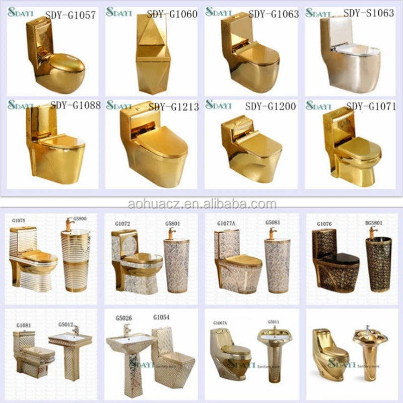Bathroom Gold Design Wc Toilet Ceramic Set Toilet and Basin Two Piece Gold Toilet Oasis Select