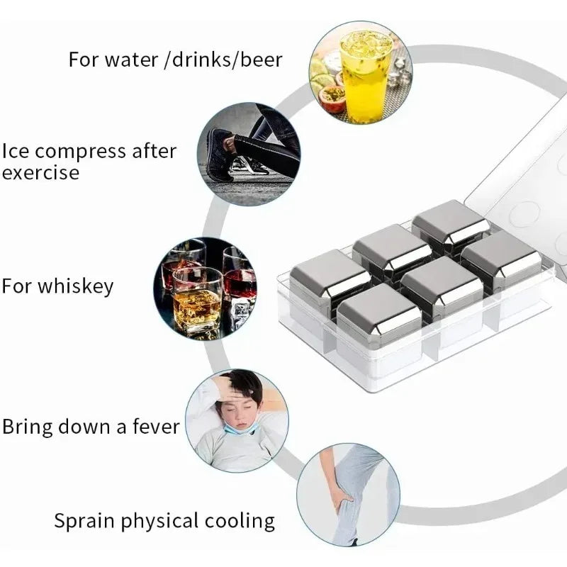 Chilling Rock Reusable Chilling Stones 4/6/8 Pcs Stainless Steel Ice Cubes Set Wine Cooling Cube Party Bar Kitchen Tool Oasis Select