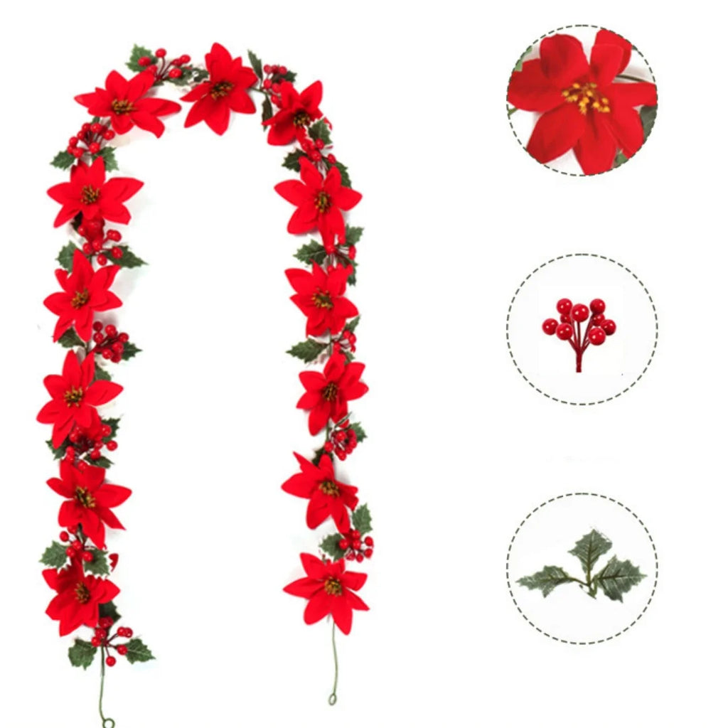 2M Christmas Garland String Light Artificial Red Berry Holly Leaves DIY Rattan Wreath For Xmas New Year Holiday Home Decoration Oasis Select Style 8