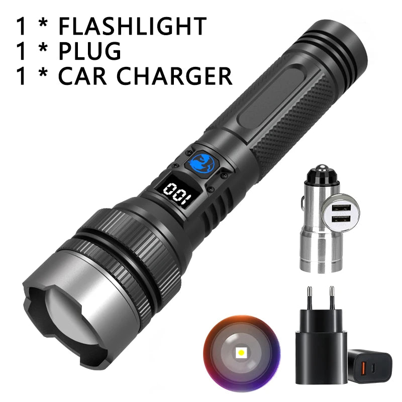Ultra Bright Led Flashlight Rechargeable Lantern Portable Zoomable Lighting Torch Light for Outdoor Camping Fishing Cycling Lamp Oasis Select Car charger and plug