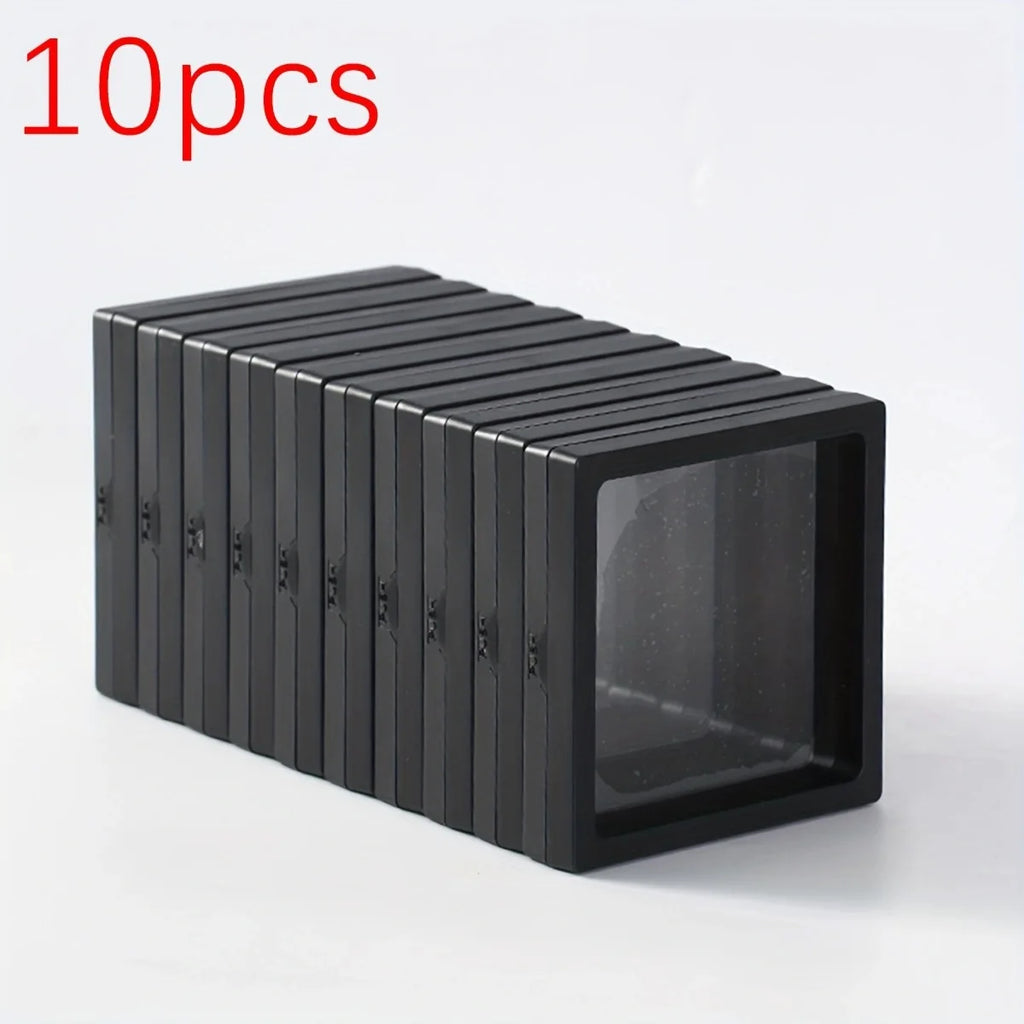 10pcs,Transparent floating display box, plastic film jewelry packaging box, jewelry, necklace, ring, and collectible storage box Oasis Select Black 10pcs 7x7cm