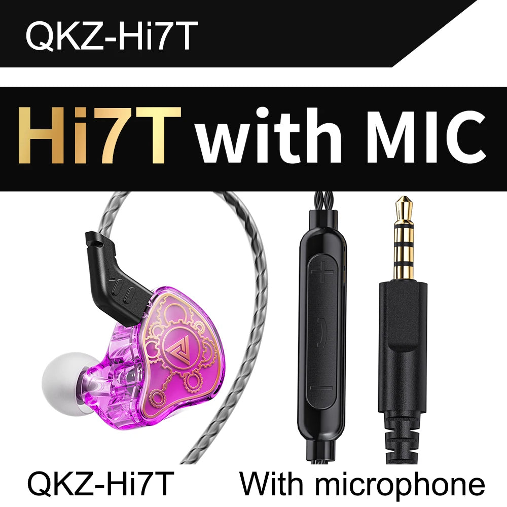 Original QKZ Hi7T In-ear Earphones Professional Dynamic Driver HiFi Acoustios Mointor Music Game Headset 3.5MM AUX With MIC Oasis Select Purple