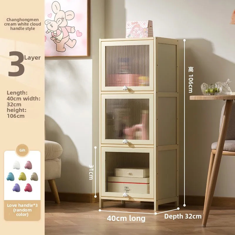 clamshell storage cabinet household living room multi-layer snacks dopamine chest bedroom bedside table storage cabinet Oasis Select Three doors 40 long