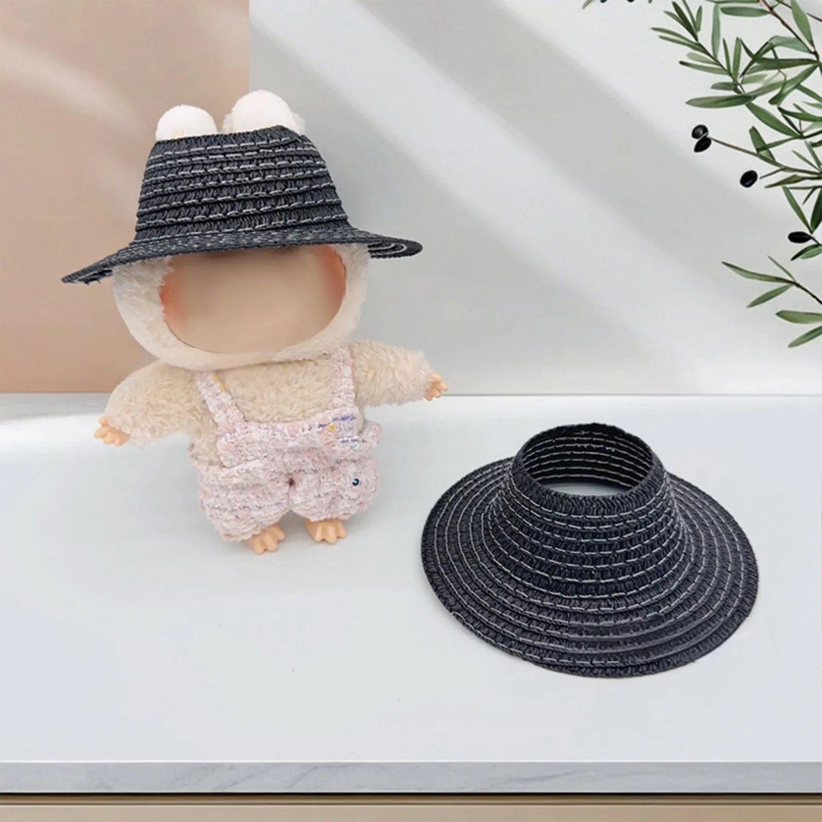 Colored Empty Straw Hat For Ropa Labubu Lovely Little Doll Accessories Cute Hat Decoration Oasis Select Black One Size