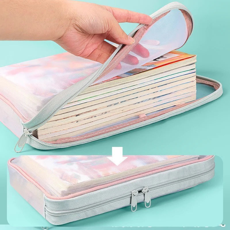 A4 Stationery Storage Bag Double-layer Mesh Zipper Bag Large Capacity Organizer Folders School Office Supplies Stationary Bag Oasis Select