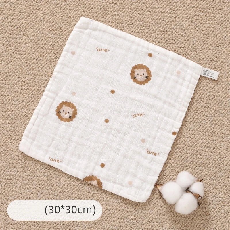 Baby Cotton Muslin Towel Bib Newborn Ultra-Soft Cotton Square Towel Baby-Specific Face Wash Towel Gauze Towel for Children Oasis Select Lion-30x30cm