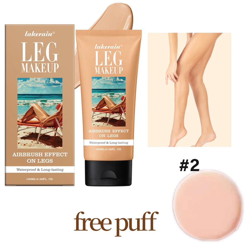 Bronze Leg Makeup Waterproof Body Foundation With Free Puff Long Lasting Tanning Cream 100ml 3 Colors Even Skin Color Oasis Select Medium and puff