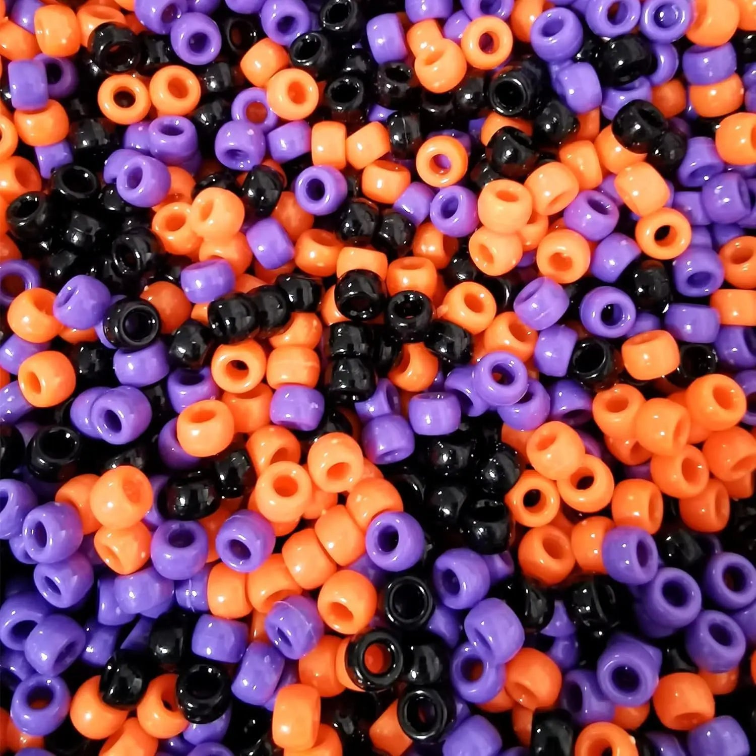 100Pcs Acrylic Pony Beads 6x9mm Bulk Plastic Large Hole Mix Pen Hair Kandi Beads for Friendship Bracelet Jewelry Making Braids Oasis Select Black Orange Purple