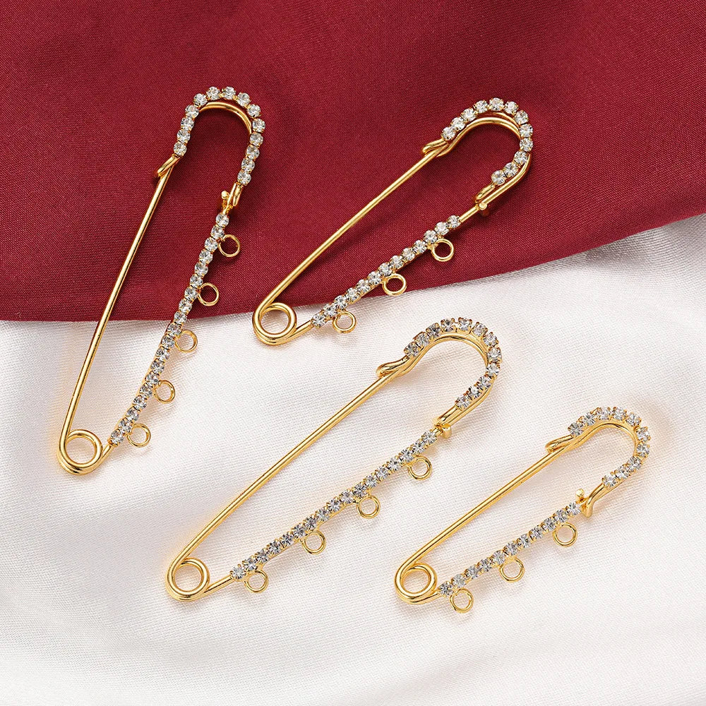 5pcs 50/60/70/75mm Rhinestone Brooch Safety Pins with 3/4/5 Loops for DIY Garment Blankets Skirts Knitted Fabric Crafts Oasis Select Gold 75mm With 5 Loop