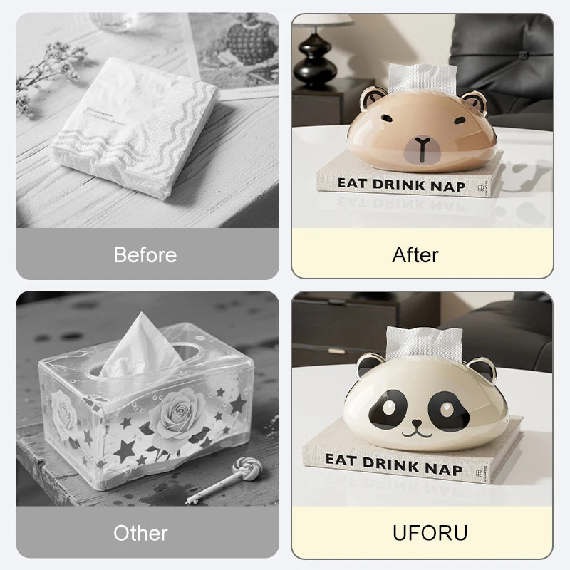 1 Cute Panda Tissue Box, Kitchen Napkin Storage Box, Cartoon Toilet Paper Box, Cute Desktop Paper Box, Home Decoration Oasis Select