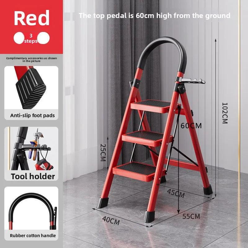 Herringbone Ladder Household Ladder Folding Telescopic Multifunctional Indoor Stairs Thickened Climbing Ladder Escalator Oasis Select C-Red-3