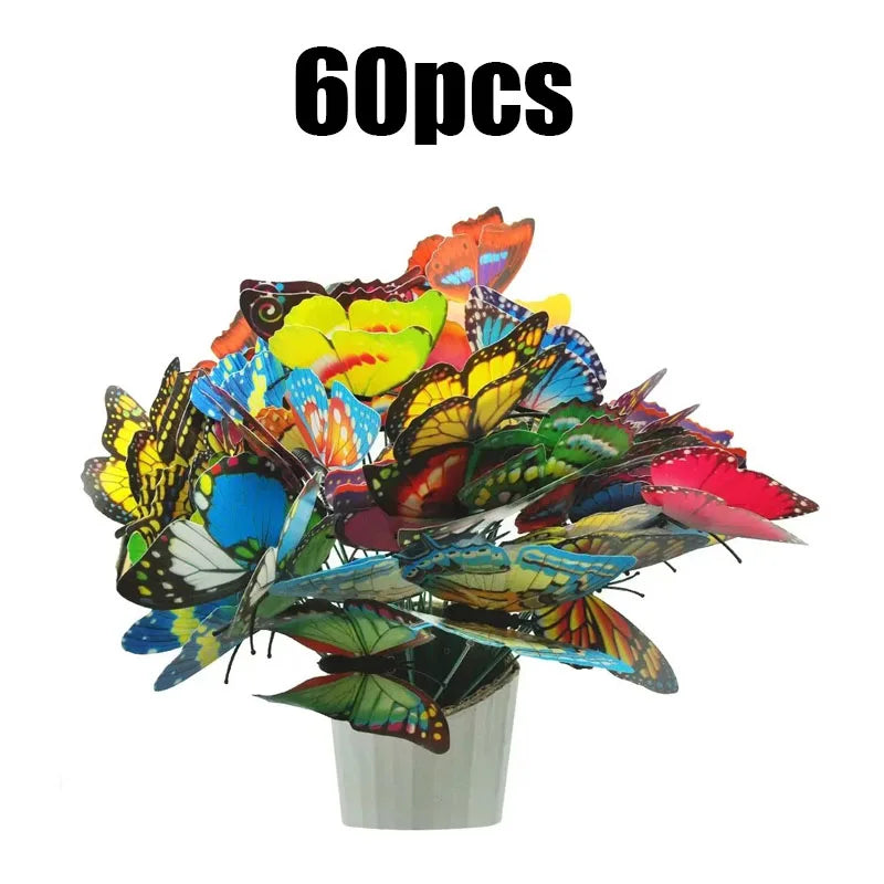10/20/40/60pcs Fake Artificial Butterflies Stakes Colorful Simulation Butterfly Ornaments Garden Outdoor Yard Planter Flower Oasis Select 60pcs