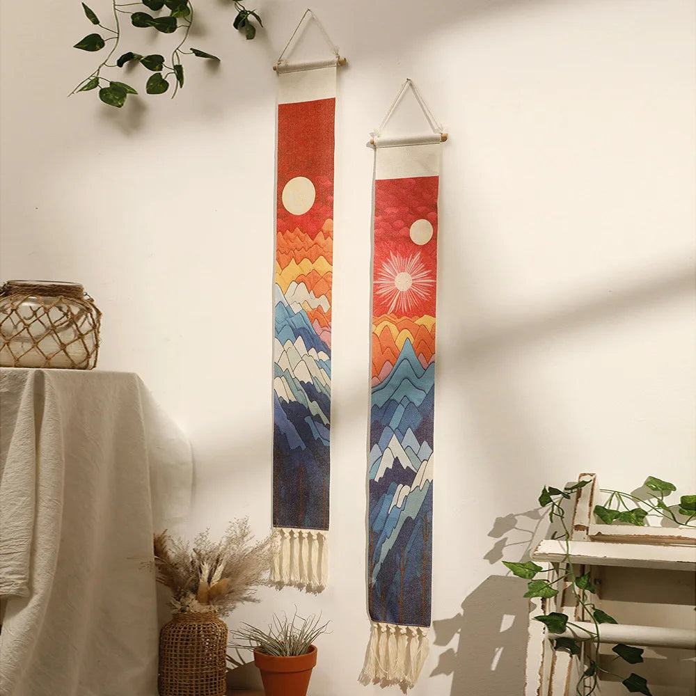 Handwoven Linen Vertical Fringe Tapestry Simple Studio Bedroom Living Room Background Wall Decoration Home Decor Oasis Select