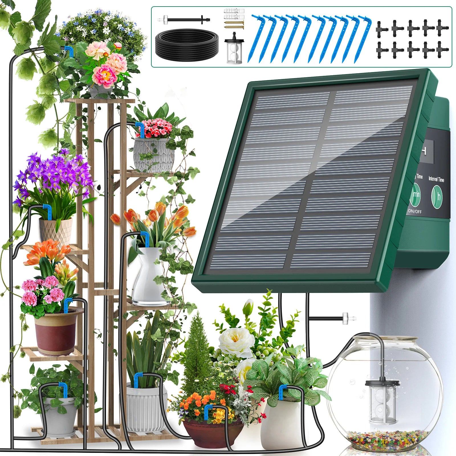Solar Irrigation System, Automatic Watering System with 10M Hose and 10 Drip Tips for In/Outdoor, DIY Garden Balcony Terrace Etc Oasis Select 1 Kit-Drip Accessory